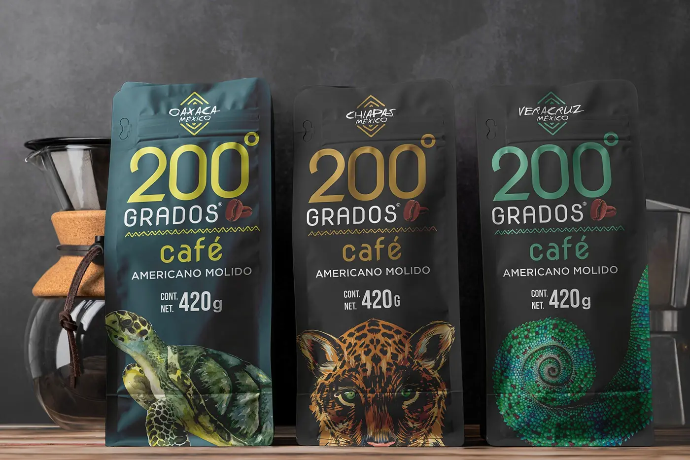 Empaque de café molido de la marca 200 Grados Café