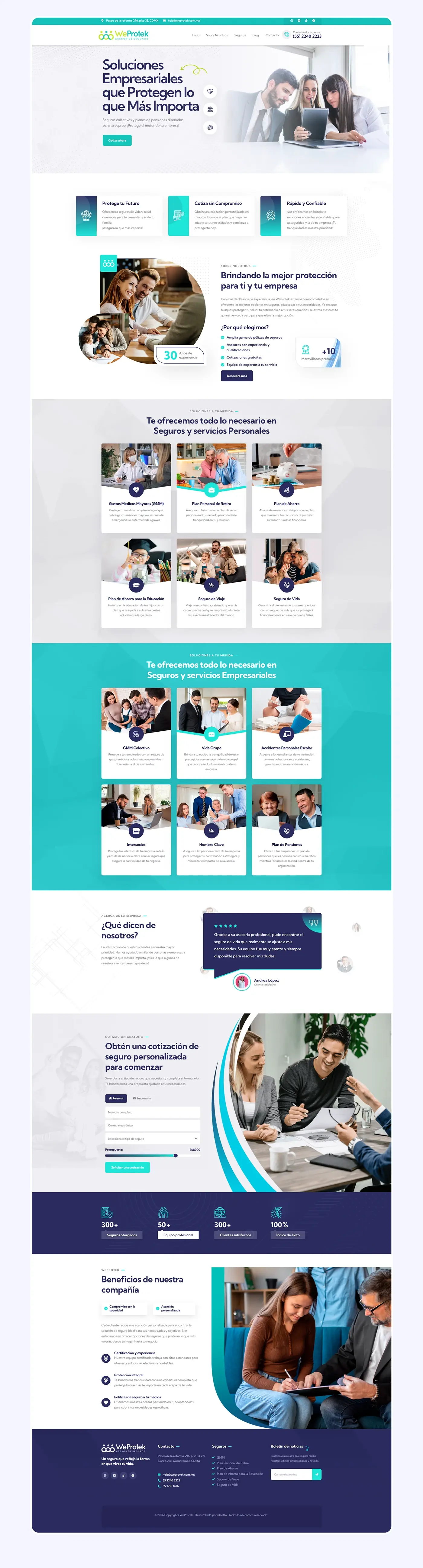 Sitio web de WeProtek, consultoría de seguros — vista 2